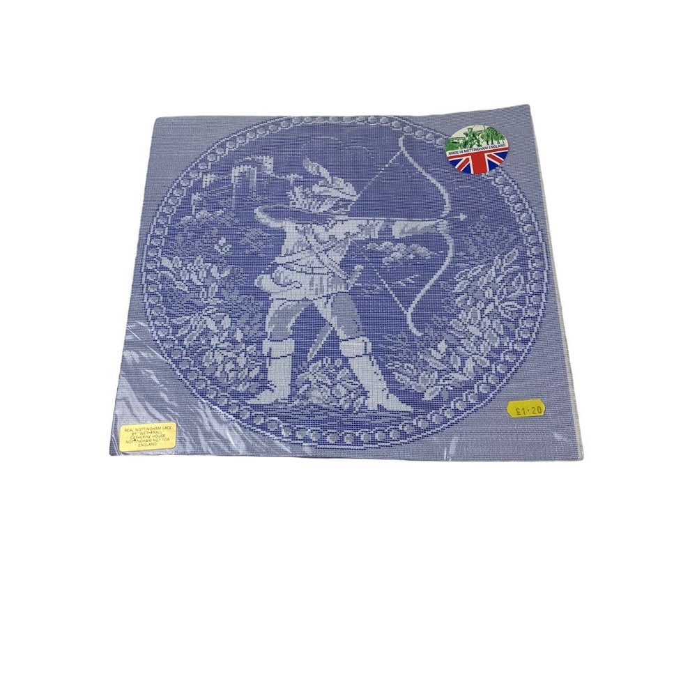 Vintage Nottingham Lace Robin Hood Souvenir Square Pictorial Maiden Lace